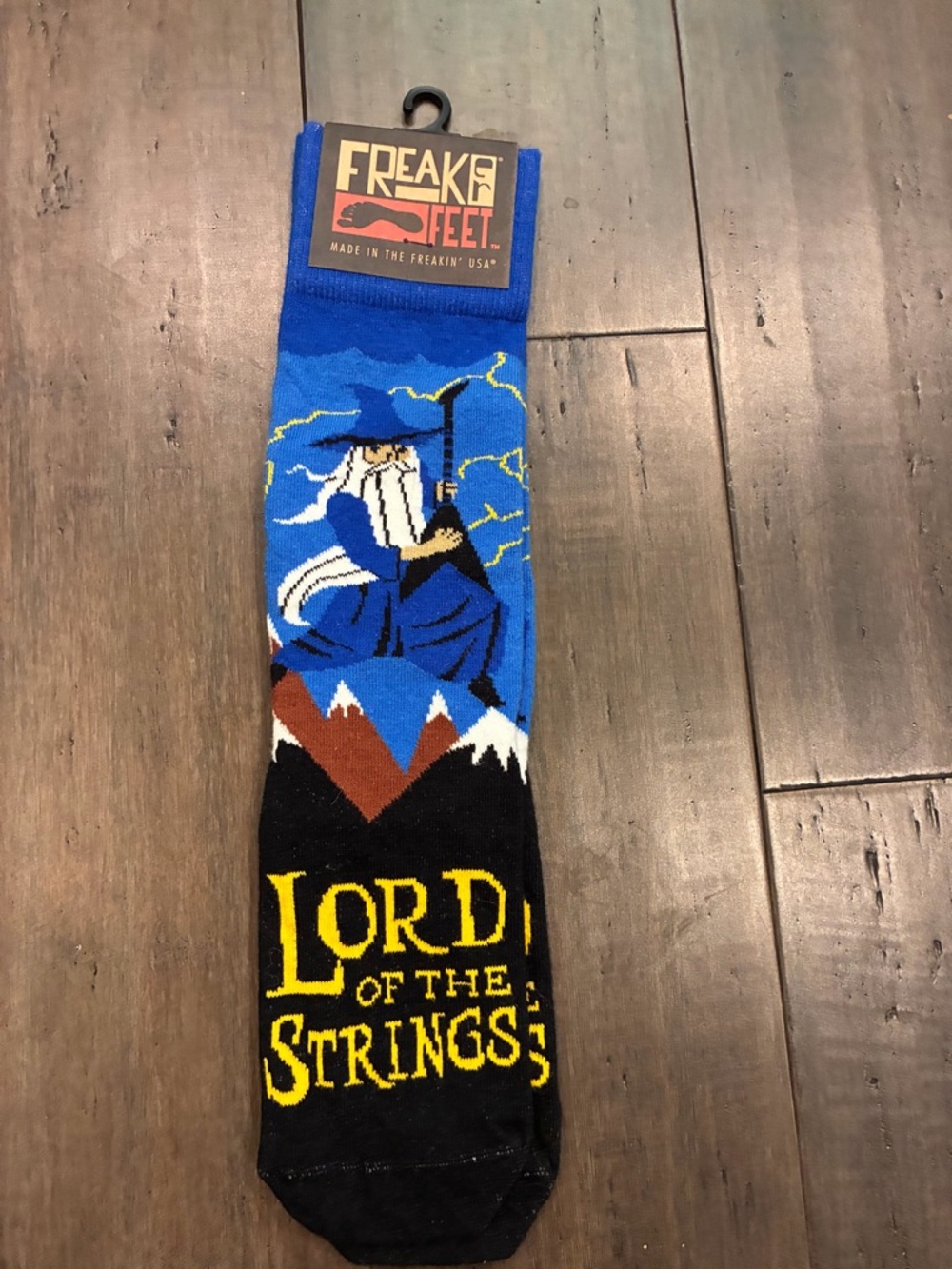 Freaker Feet "Lord of the Strings" Novelty Socks - Blue, Black, Yellow NWT